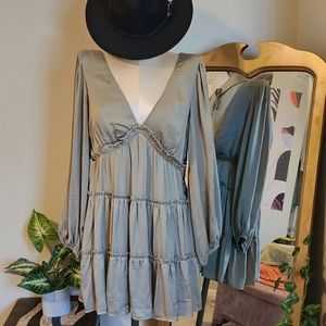 Lulu's Satin Long Sleeve Mini Dress